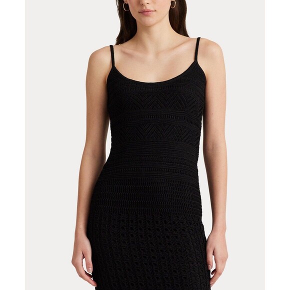 Ralph Lauren Women's Pointelle Knit Linen Blend Dress Black Size Medium NWT $225 - Picture 7 of 16